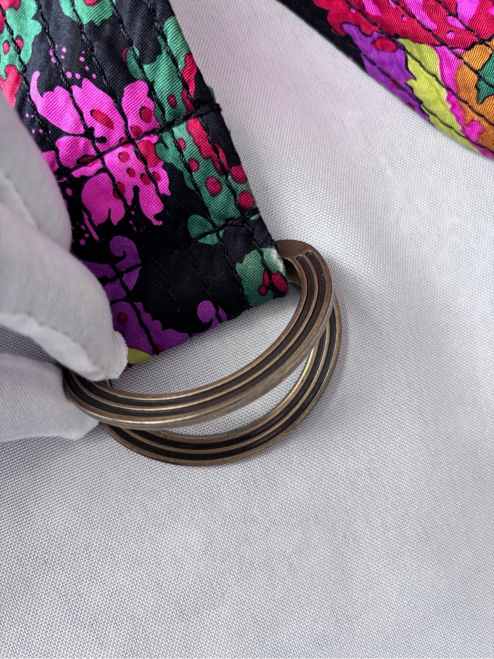 Vintage 90s J.CREW Black Label 100% Silk Belt S/M Boho Paisley Floral Sash D-Rin - Picture 3 of 9
